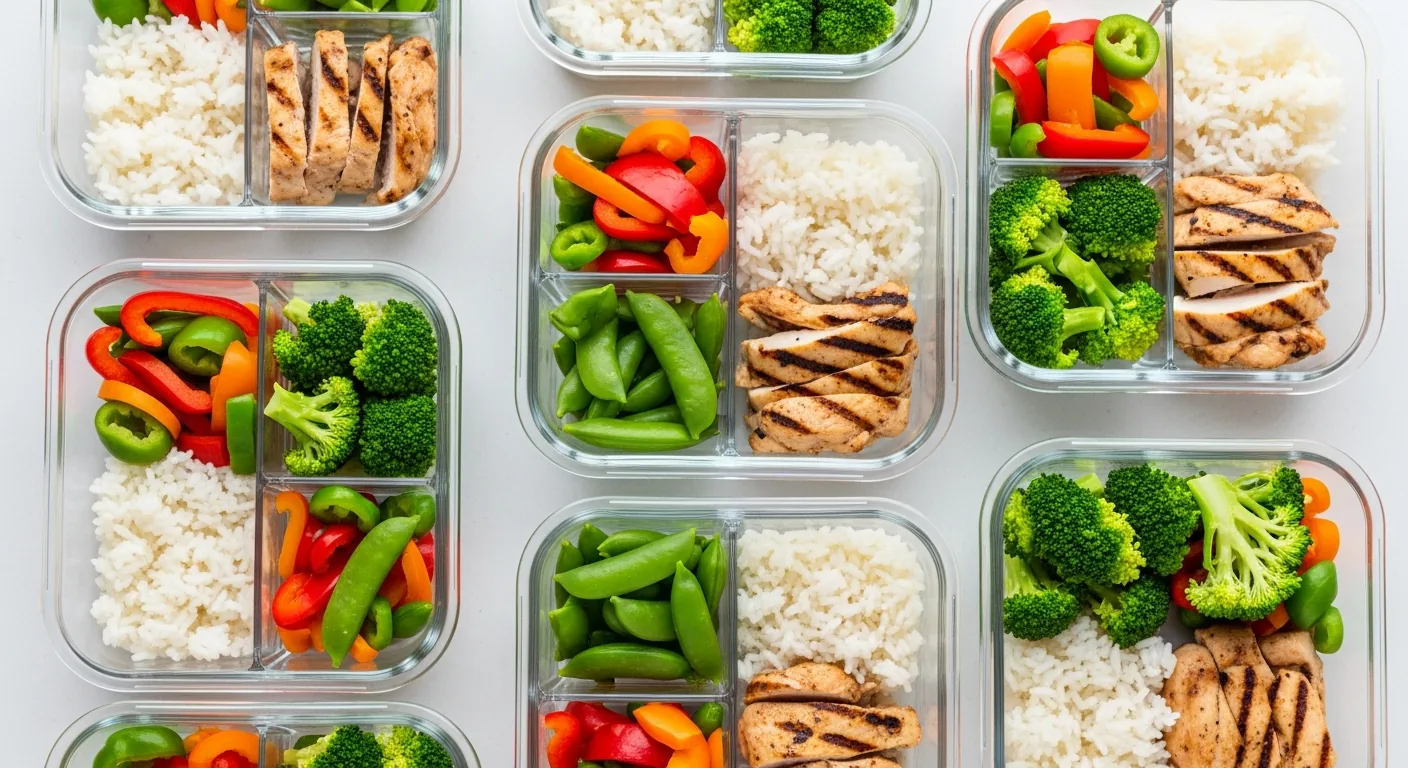 Prepared meals in meal-prep containers