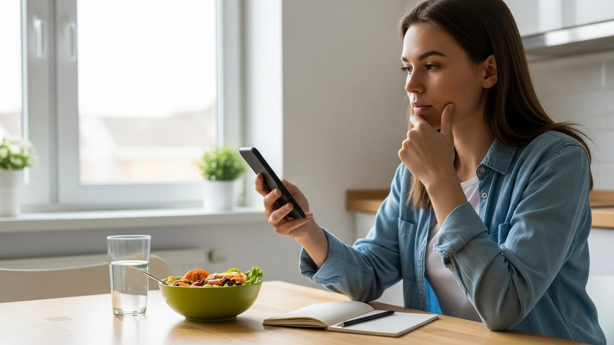Person comparing calorie counter apps on a smartphone