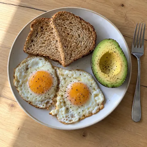 Example photo: Fried eggs with wholegrain toast and avocado