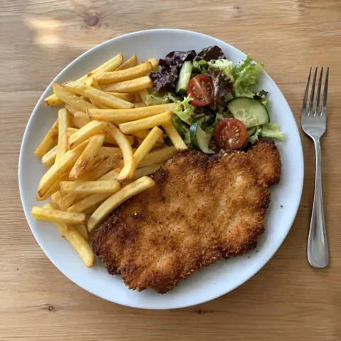 Example photo: Breaded schnitzel with fries and side salad